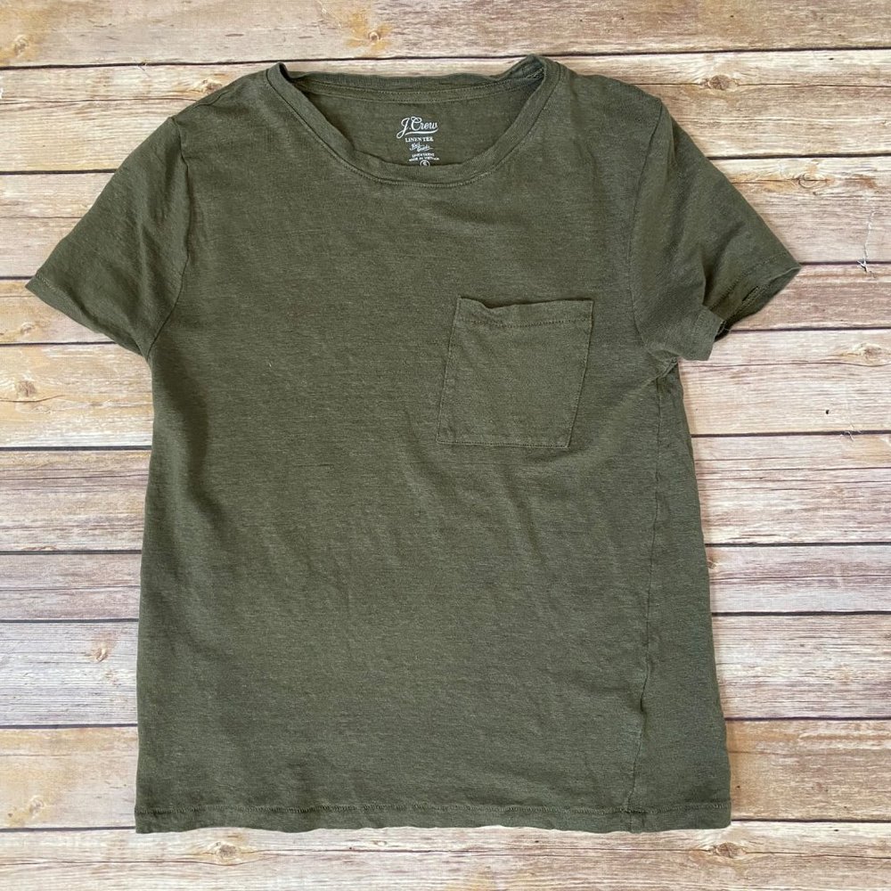 J. Crew Olive Green Linen Short Sleeve Pocket Tee